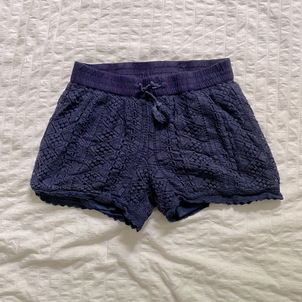 Girls Large (10-12) Navy Lace Shorts